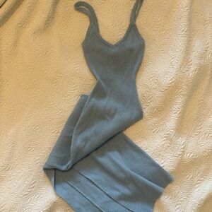 Windsor Ribbed Knit Slip Dress in Dusty Blue